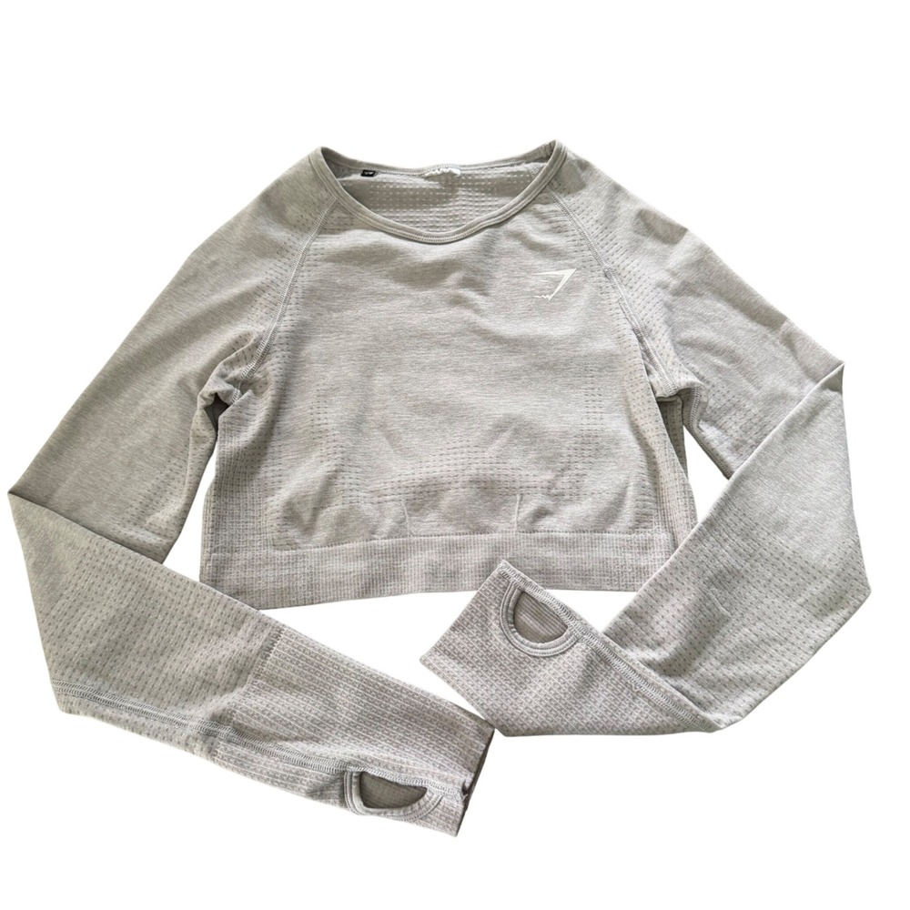 Gymshark Vital Seamless 2.0 Long Sleeve Crop Top Light Grey Marl Size Medium